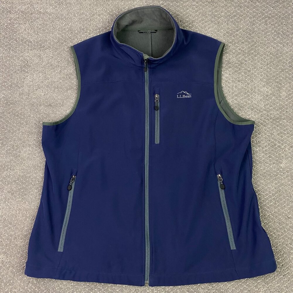 LL Bean Vest Men's XXL Navy Blue Utility Tech Fleece Soft Shell Windproof 287465